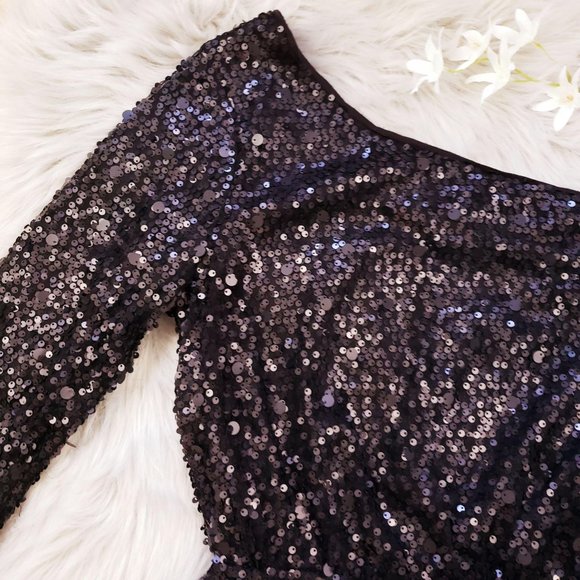 Forever 21 Asymmetrical Large Black Sequins Dress - Picture 6 of 7